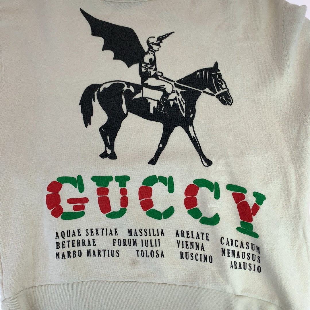 GUCCI sweat 475532 XJAKP cotton White Red Green Sweatshirt trainer GUCCY Wing Jockey mens S Used Authentic