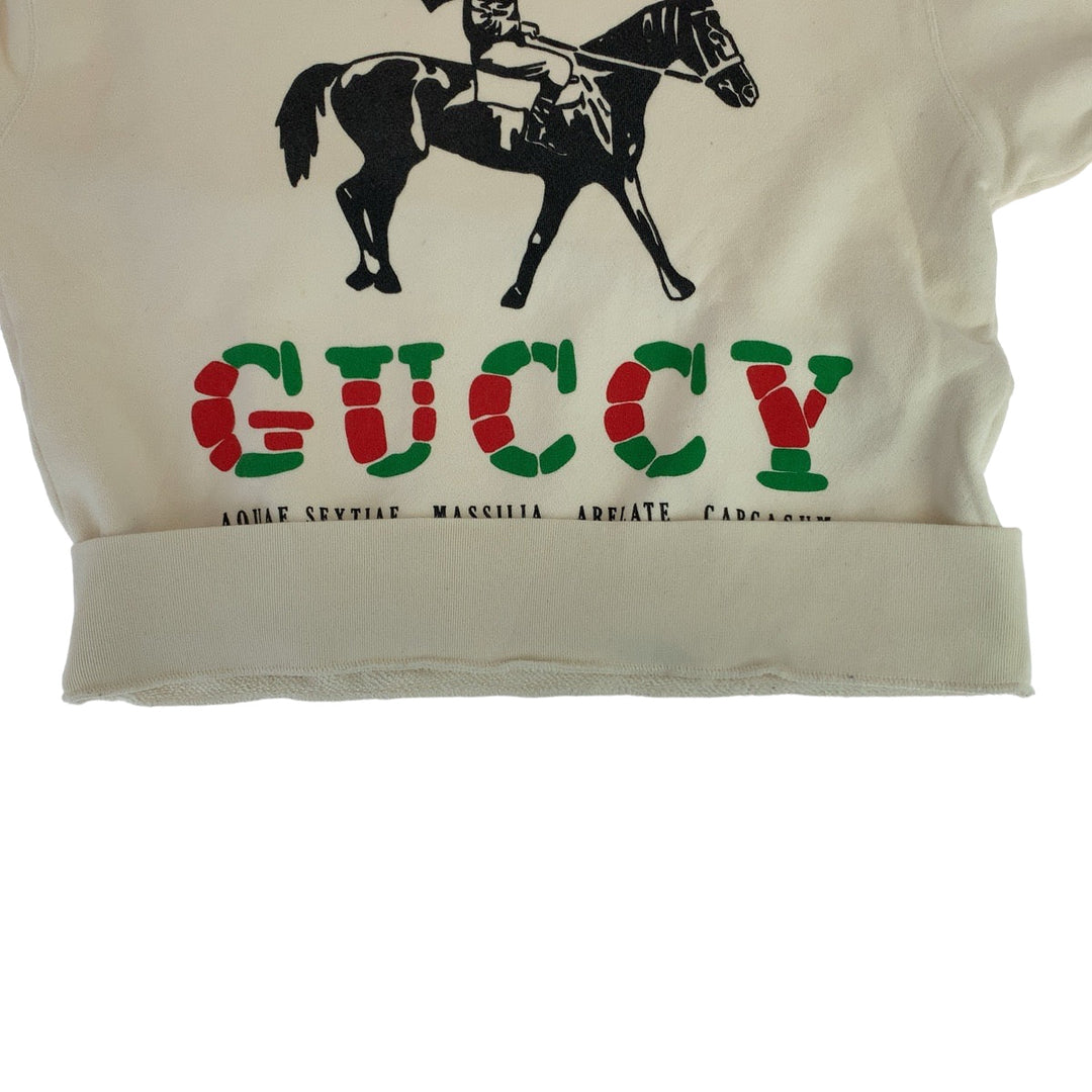 GUCCI sweat 475532 XJAKP cotton White Red Green Sweatshirt trainer GUCCY Wing Jockey mens S Used Authentic
