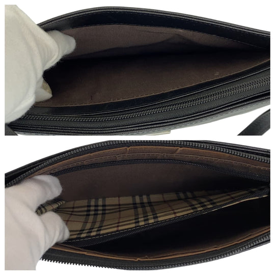 BURBERRY Handbag leather Black Silver Metal Handbags, Accessory Pouches, Shoulder Bags Medium Check Pattern Women Used Authentic