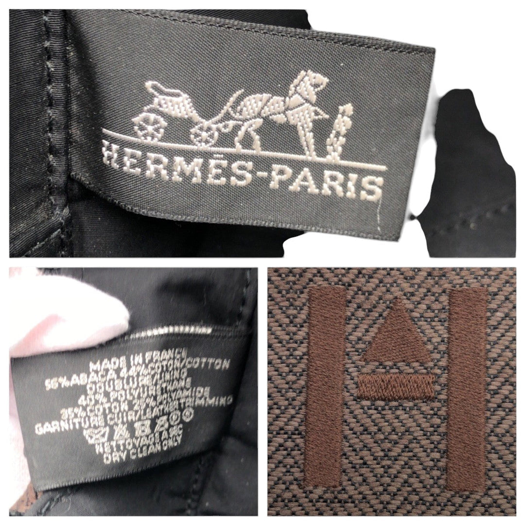 HERMES Pouch cotton Brown Silver Metal Pouch Globetrotter MM mens Used Authentic