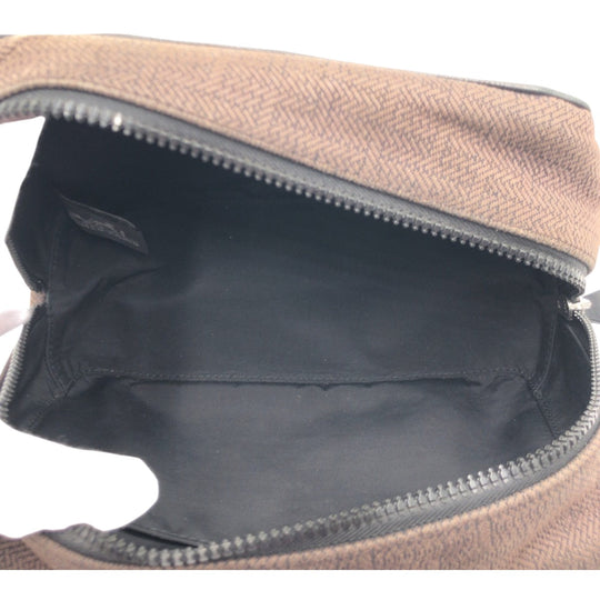 HERMES Pouch cotton Brown Silver Metal Pouch Globetrotter MM mens Used Authentic