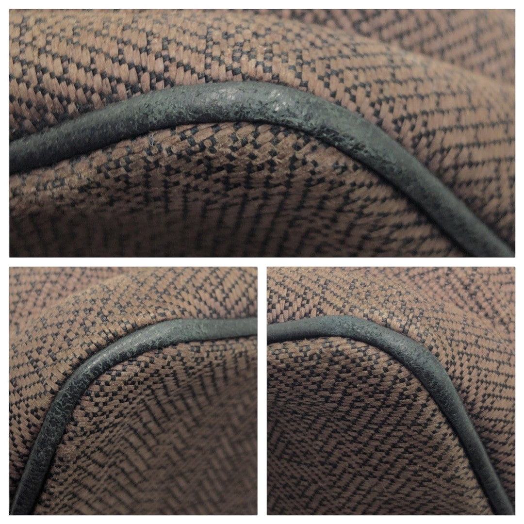 HERMES Pouch cotton Brown Silver Metal Pouch Globetrotter MM mens Used Authentic