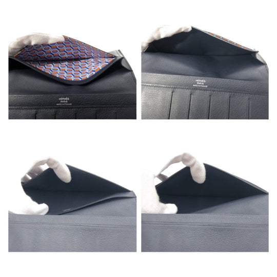 HERMES Bill Compartment leather Black black Bill Compartment Bifold Wallet Citizen twill mens Used Authentic