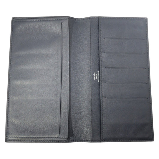 HERMES Bill Compartment leather Black black Bill Compartment Bifold Wallet Citizen twill mens Used Authentic