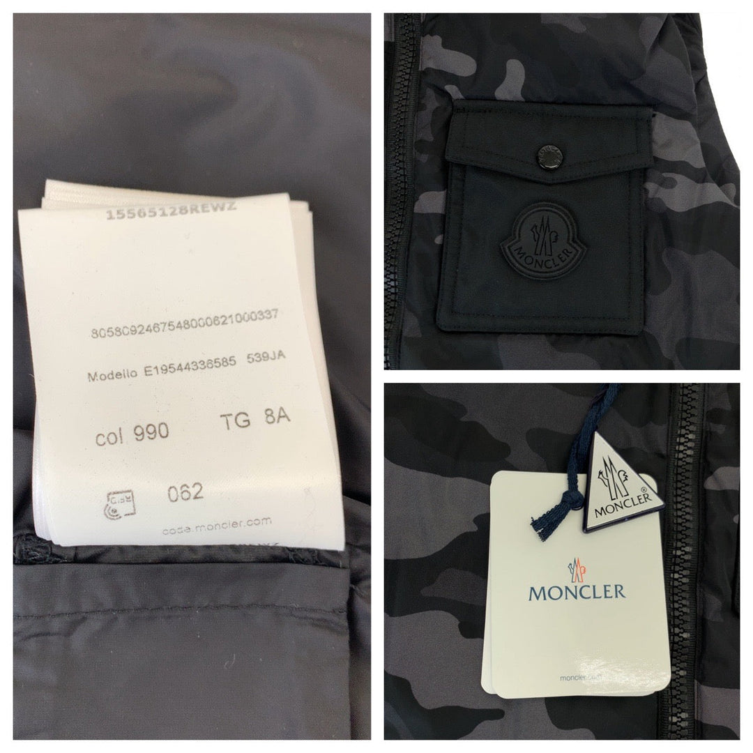 MONCLER Down vest 5909169175 Nylon black Down vest with detachable hood Camouflage Pattern DRUM GILET Kids 8A Used Authentic
