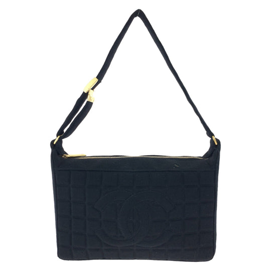 CHANEL Shoulder Bag canvas Black Gold Metal Shoulder Bag handbag Chocolate bar COCO Mark Women Used Authentic