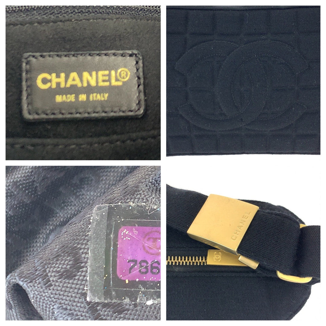 CHANEL Shoulder Bag canvas Black Gold Metal Shoulder Bag handbag Chocolate bar COCO Mark Women Used Authentic