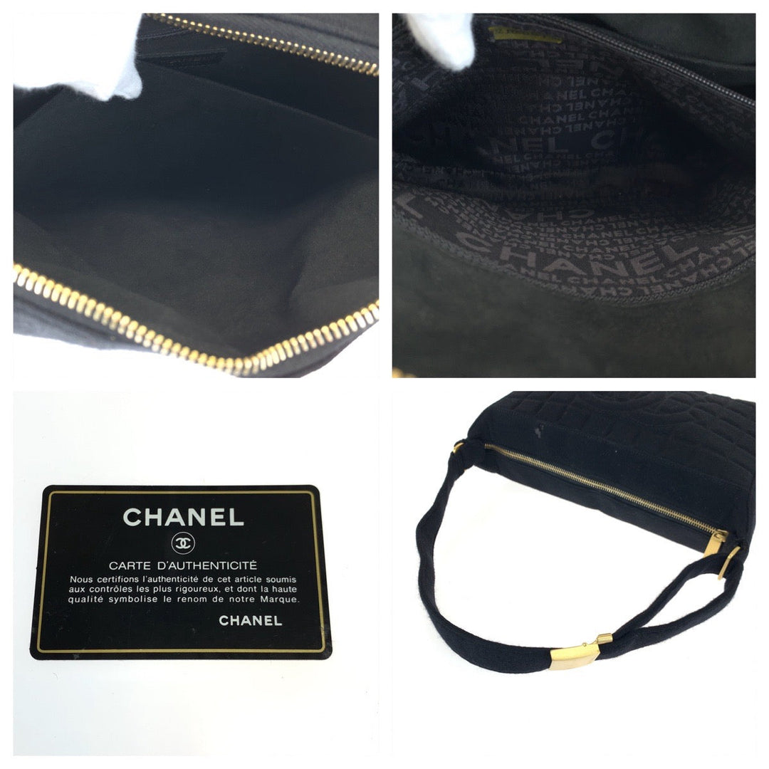 CHANEL Shoulder Bag canvas Black Gold Metal Shoulder Bag handbag Chocolate bar COCO Mark Women Used Authentic
