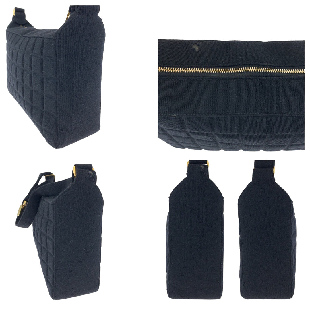 CHANEL Shoulder Bag canvas Black Gold Metal Shoulder Bag handbag Chocolate bar COCO Mark Women Used Authentic