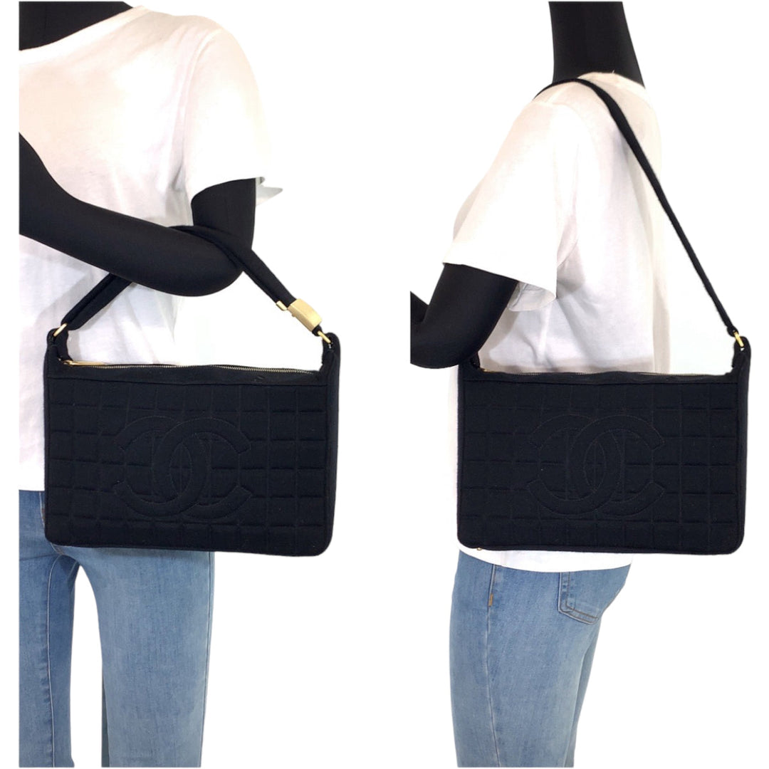 CHANEL Shoulder Bag canvas Black Gold Metal Shoulder Bag handbag Chocolate bar COCO Mark Women Used Authentic