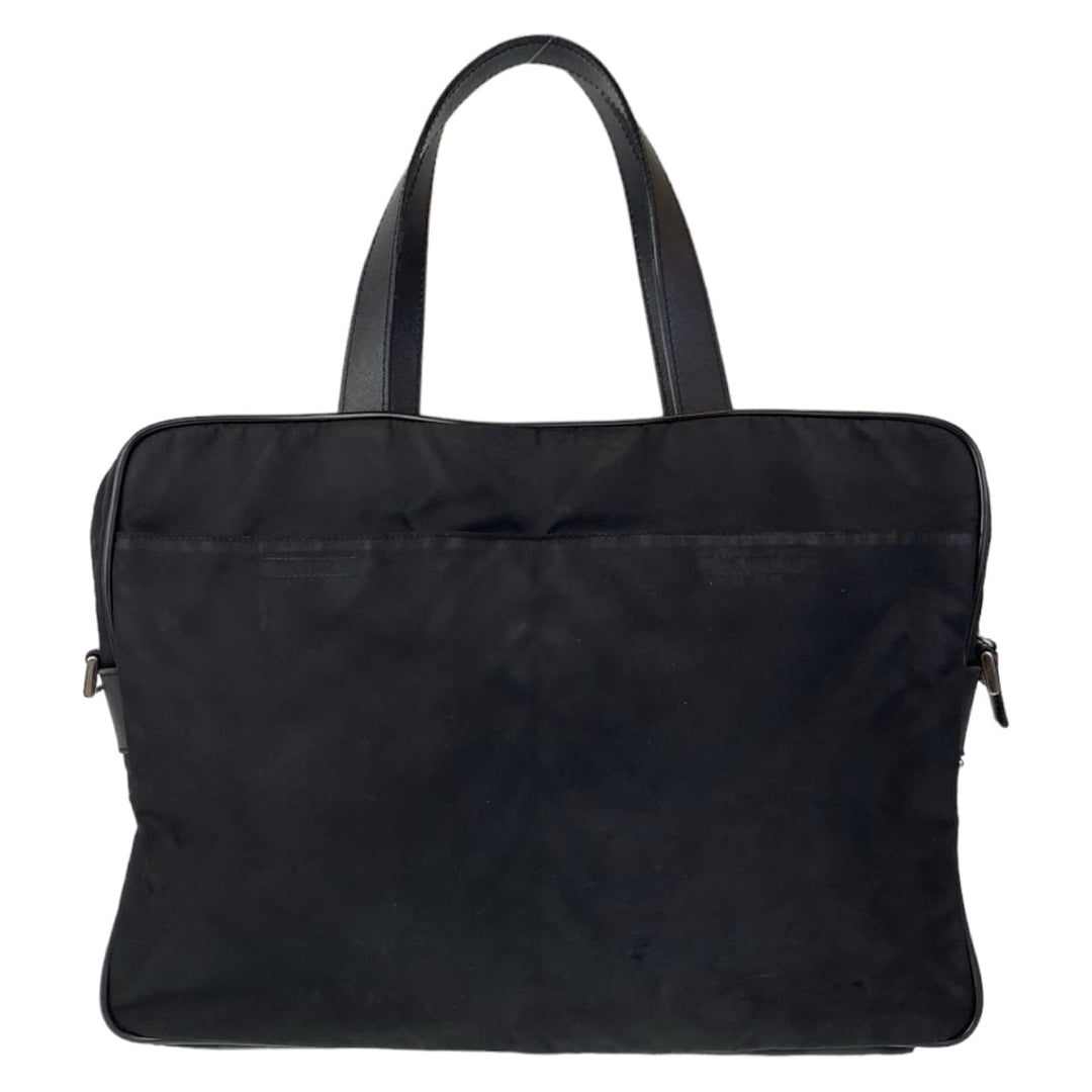 PRADA Business bag Nylon, Leather Black Silver Metal Business bag briefcase Test Triangular logo mens Used Authentic