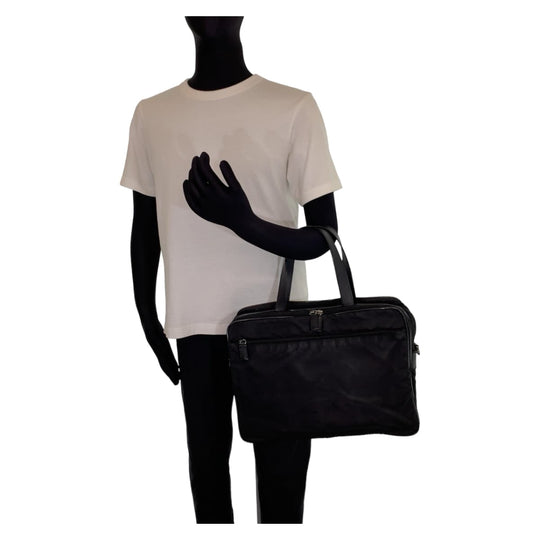 PRADA Business bag Nylon, Leather Black Silver Metal Business bag briefcase Test Triangular logo mens Used Authentic
