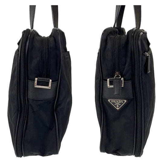 PRADA Business bag Nylon, Leather Black Silver Metal Business bag briefcase Test Triangular logo mens Used Authentic
