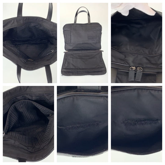 PRADA Business bag Nylon, Leather Black Silver Metal Business bag briefcase Test Triangular logo mens Used Authentic