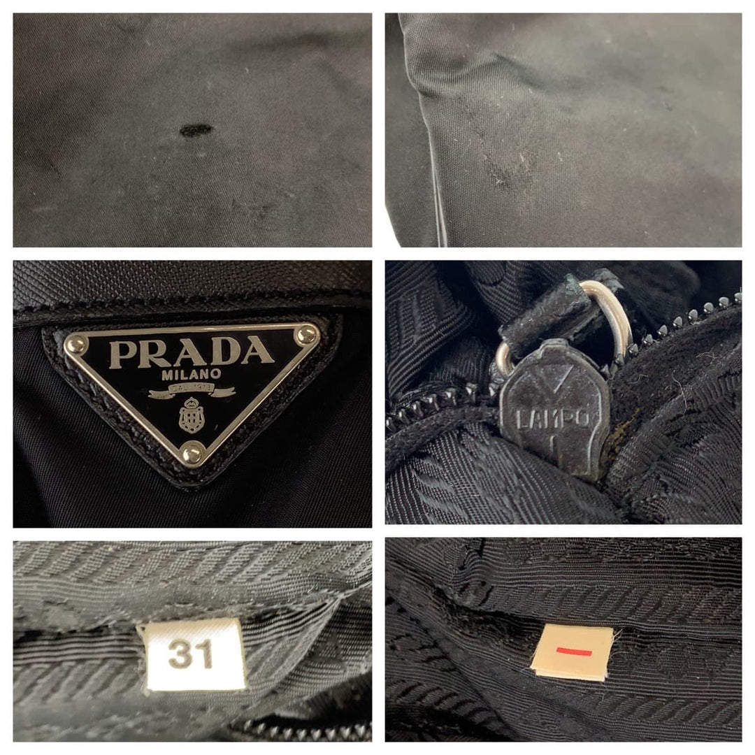 PRADA Business bag Nylon, Leather Black Silver Metal Business bag briefcase Test Triangular logo mens Used Authentic