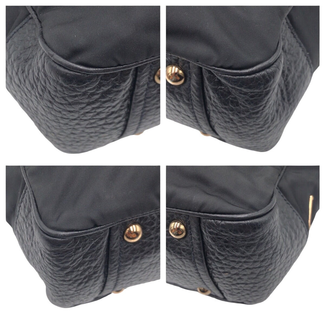 PRADA Shoulder Bag Nylon, Leather Black black Tote Bag Shoulder Bag Vitello Dino Tessuto Triangular logo Women Used Authentic