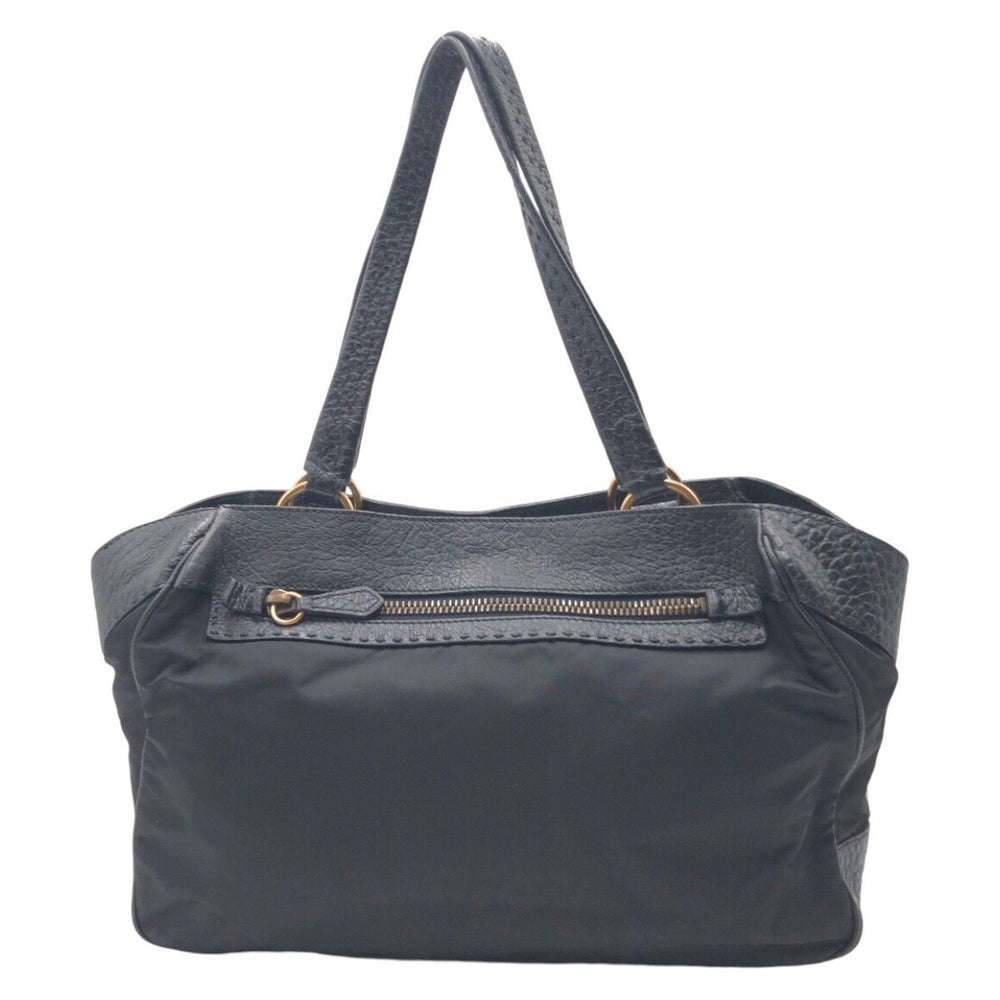 PRADA Shoulder Bag Nylon, Leather Black black Tote Bag Shoulder Bag Vitello Dino Tessuto Triangular logo Women Used Authentic