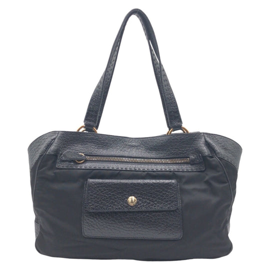 PRADA Shoulder Bag Nylon, Leather Black black Tote Bag Shoulder Bag Vitello Dino Tessuto Triangular logo Women Used Authentic