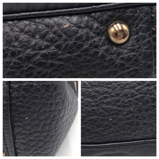 PRADA Shoulder Bag Nylon, Leather Black black Tote Bag Shoulder Bag Vitello Dino Tessuto Triangular logo Women Used Authentic