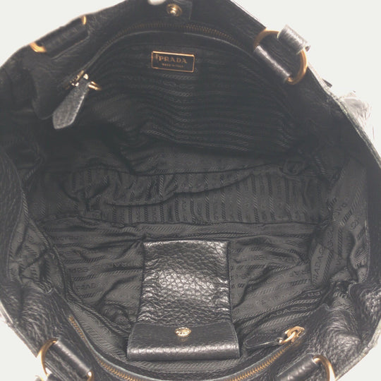PRADA Shoulder Bag Nylon, Leather Black black Tote Bag Shoulder Bag Vitello Dino Tessuto Triangular logo Women Used Authentic