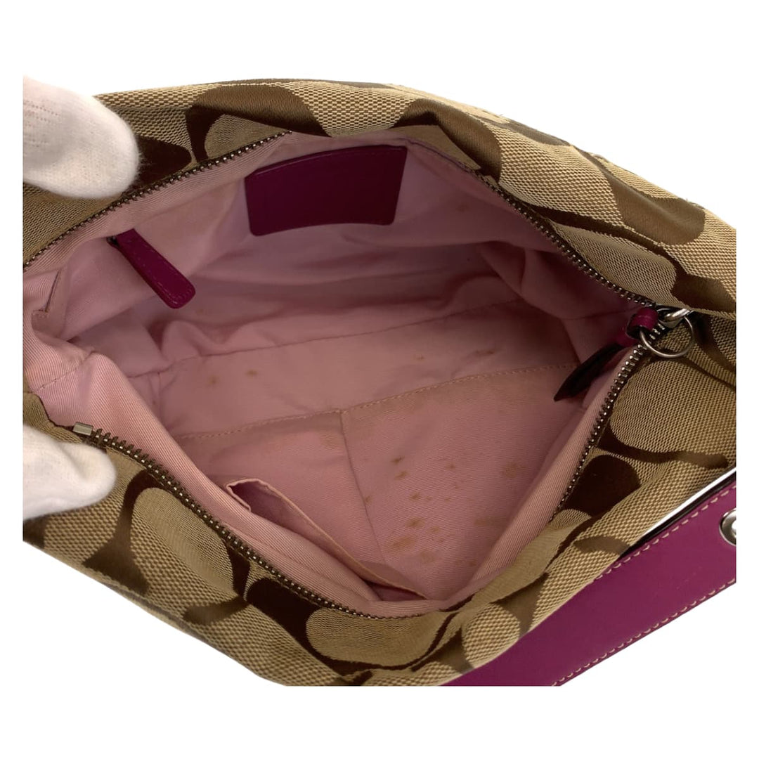 COACH Shoulder Bag canvas beige Signature