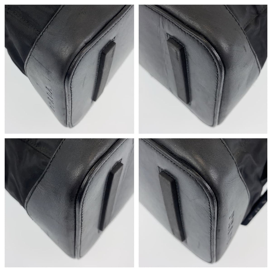 PRADA Shoulder Bag Nylon, Leather Black Silver Metal Shoulder Bag Tote Bag Handbag Test Triangle With logo Women Used Authentic