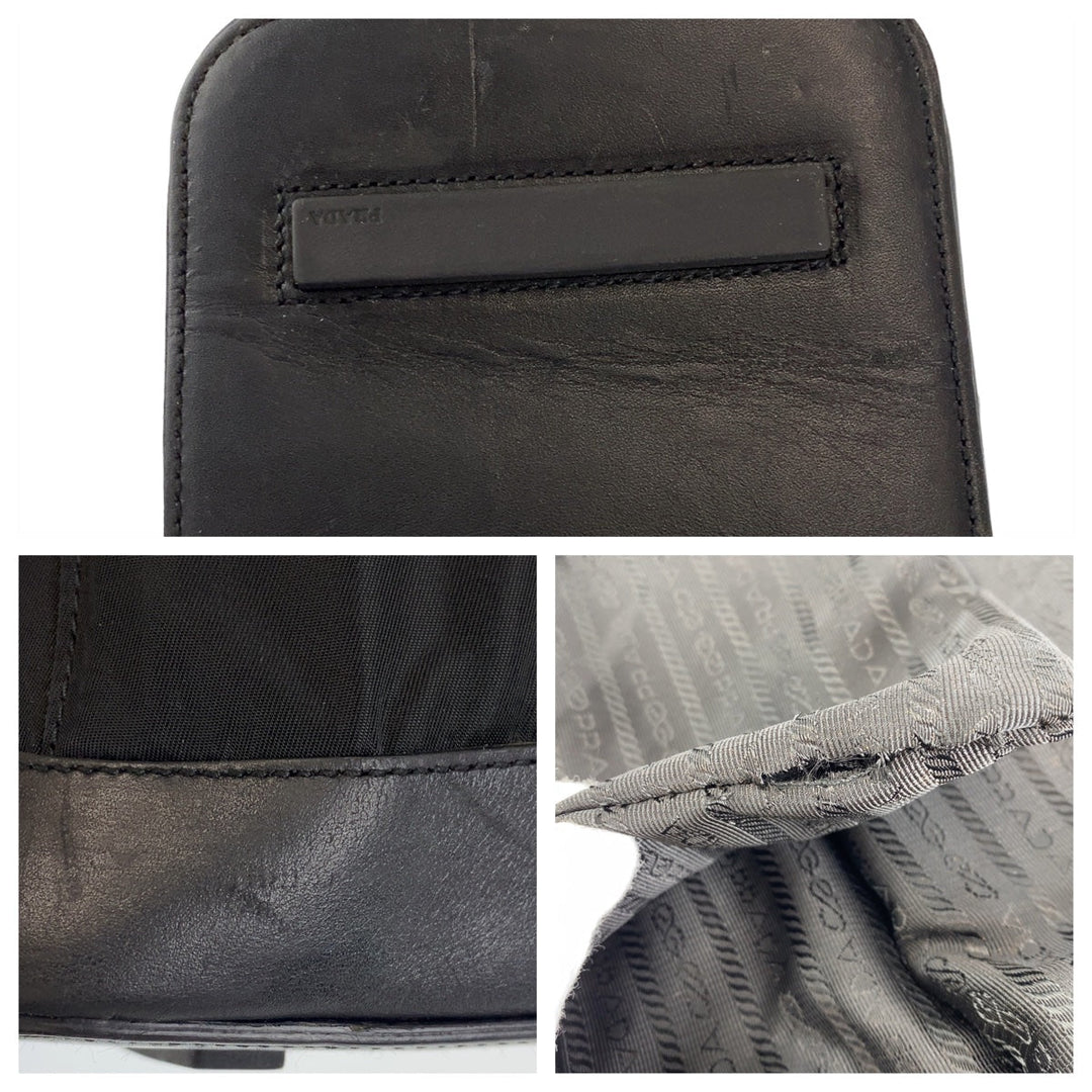 PRADA Shoulder Bag Nylon, Leather Black Silver Metal Shoulder Bag Tote Bag Handbag Test Triangle With logo Women Used Authentic