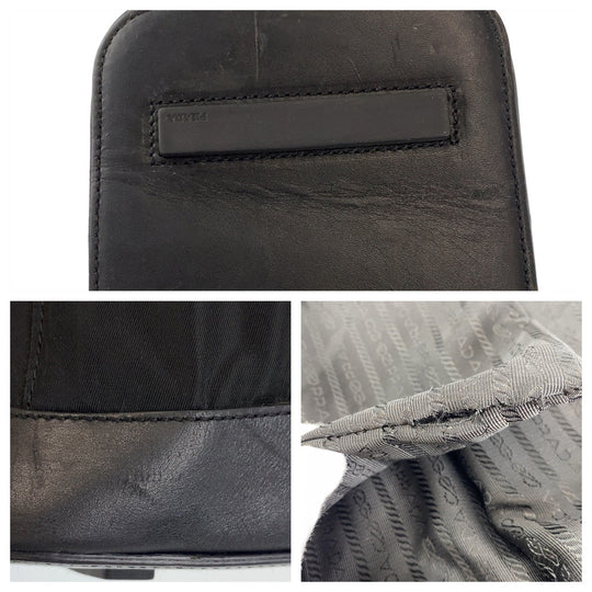 PRADA Shoulder Bag Nylon, Leather Black Silver Metal Shoulder Bag Tote Bag Handbag Test Triangle With logo Women Used Authentic