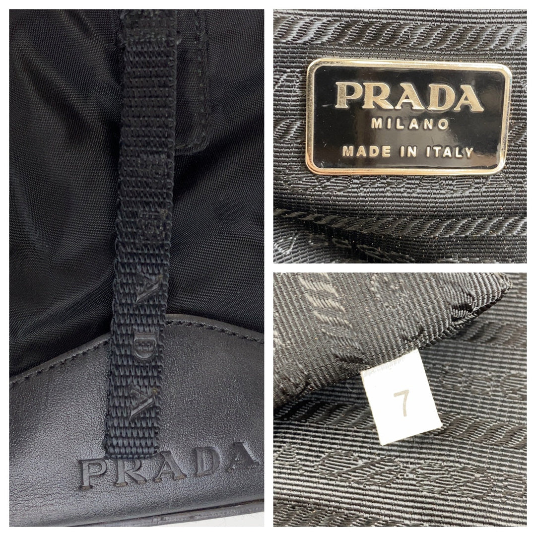 PRADA Shoulder Bag Nylon, Leather Black Silver Metal Shoulder Bag Tote Bag Handbag Test Triangle With logo Women Used Authentic