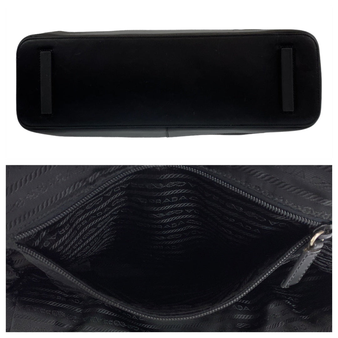PRADA Shoulder Bag Nylon, Leather Black Silver Metal Shoulder Bag Tote Bag Handbag Test Triangle With logo Women Used Authentic