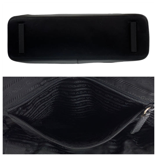 PRADA Shoulder Bag Nylon, Leather Black Silver Metal Shoulder Bag Tote Bag Handbag Test Triangle With logo Women Used Authentic