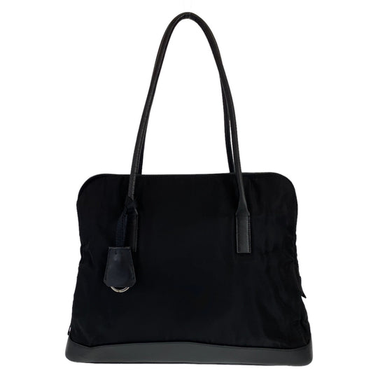 PRADA Shoulder Bag Nylon, Leather Black Silver Metal Shoulder Bag Tote Bag Handbag Test Triangle With logo Women Used Authentic