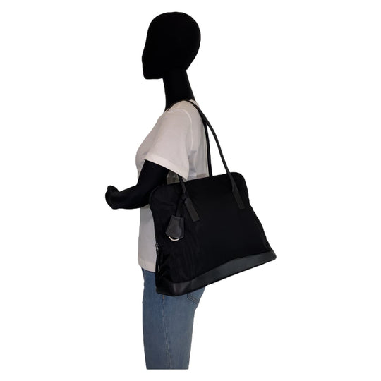 PRADA Shoulder Bag Nylon, Leather Black Silver Metal Shoulder Bag Tote Bag Handbag Test Triangle With logo Women Used Authentic