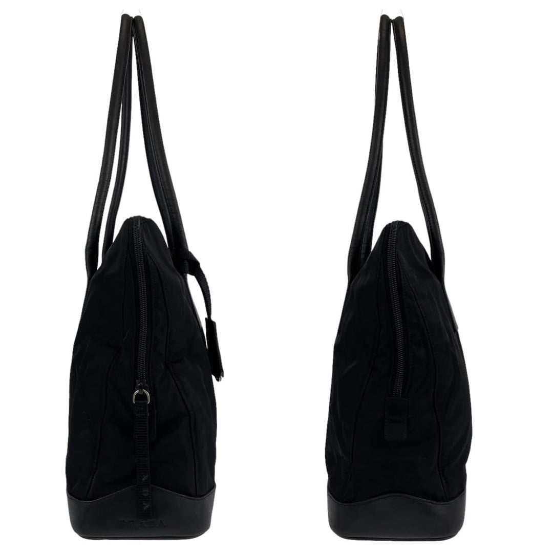 PRADA Shoulder Bag Nylon, Leather Black Silver Metal Shoulder Bag Tote Bag Handbag Test Triangle With logo Women Used Authentic