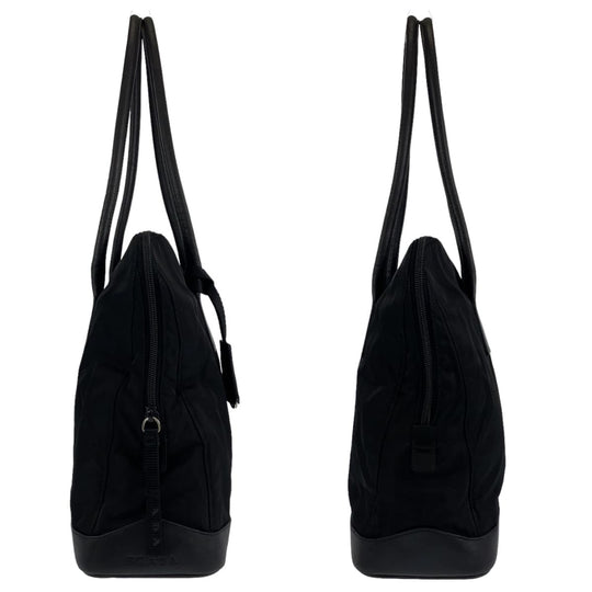 PRADA Shoulder Bag Nylon, Leather Black Silver Metal Shoulder Bag Tote Bag Handbag Test Triangle With logo Women Used Authentic