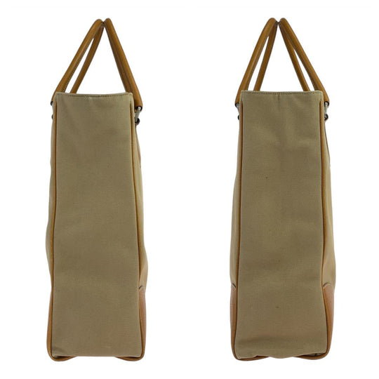 PRADA Tote Bag Canvas, Leather Beige Camel SilverMetal Tote Bag handbag Triangle With logo mens Used Authentic