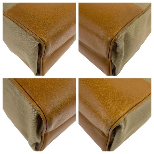 PRADA Tote Bag Canvas, Leather Beige Camel SilverMetal Tote Bag handbag Triangle With logo mens Used Authentic