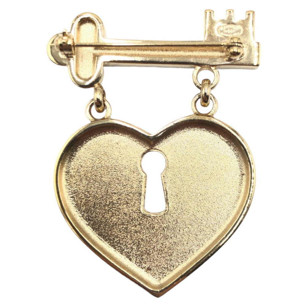 CHANEL Brooch metal Gold Pink Brooch Heart Brooch Heart motif COCO Mark rhinestone Women Used Authentic