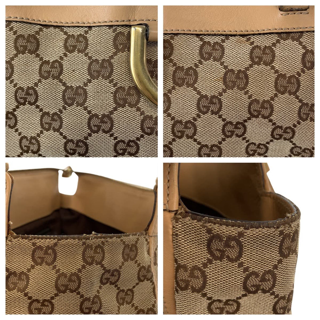 GUCCI Tote Bag 189831 GG canvas, leather Beige Brown Gold Metal Tote Bag Shoulder Bag Handbag Abbey Women Used Authentic