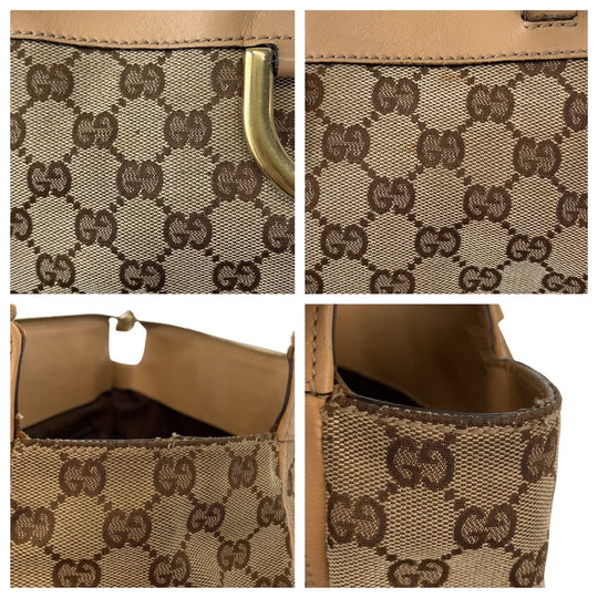 GUCCI Tote Bag 189831 GG canvas, leather Beige Brown Gold Metal Tote Bag Shoulder Bag Handbag Abbey Women Used Authentic