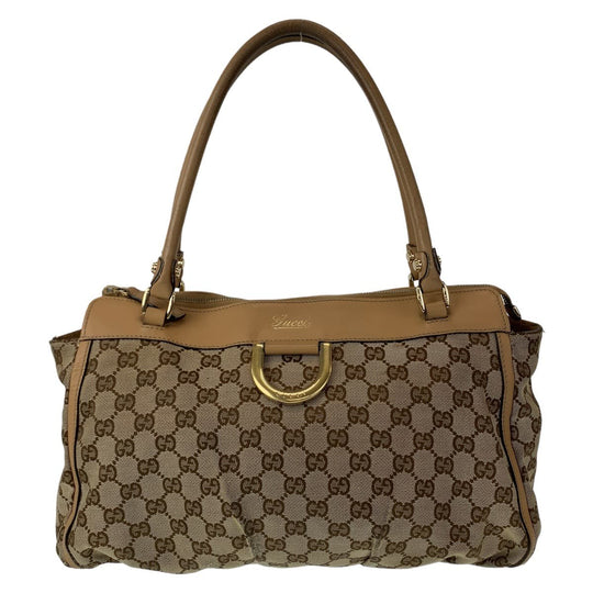 GUCCI Tote Bag 189831 GG canvas, leather Beige Brown Gold Metal Tote Bag Shoulder Bag Handbag Abbey Women Used Authentic