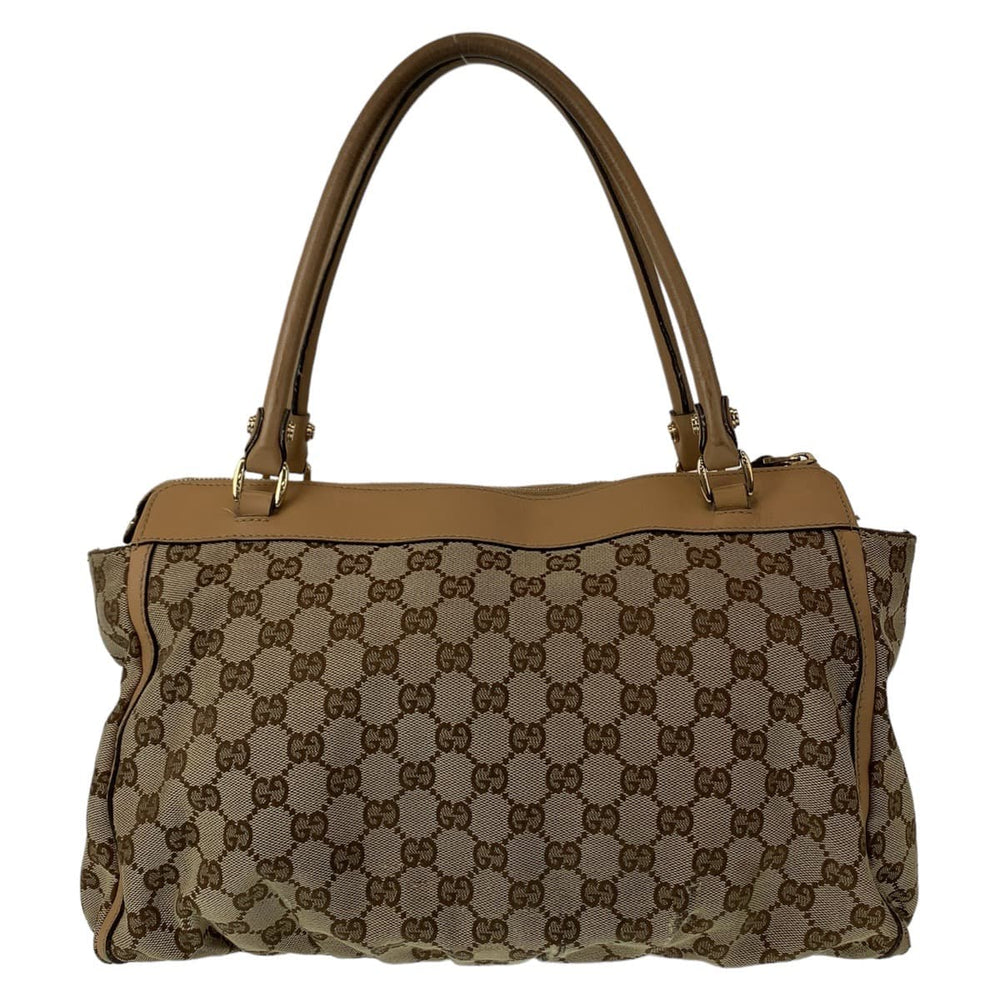 GUCCI Tote Bag 189831 GG canvas, leather Beige Brown Gold Metal Tote Bag Shoulder Bag Handbag Abbey Women Used Authentic