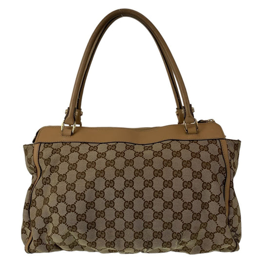 GUCCI Tote Bag 189831 GG canvas, leather Beige Brown Gold Metal Tote Bag Shoulder Bag Handbag Abbey Women Used Authentic
