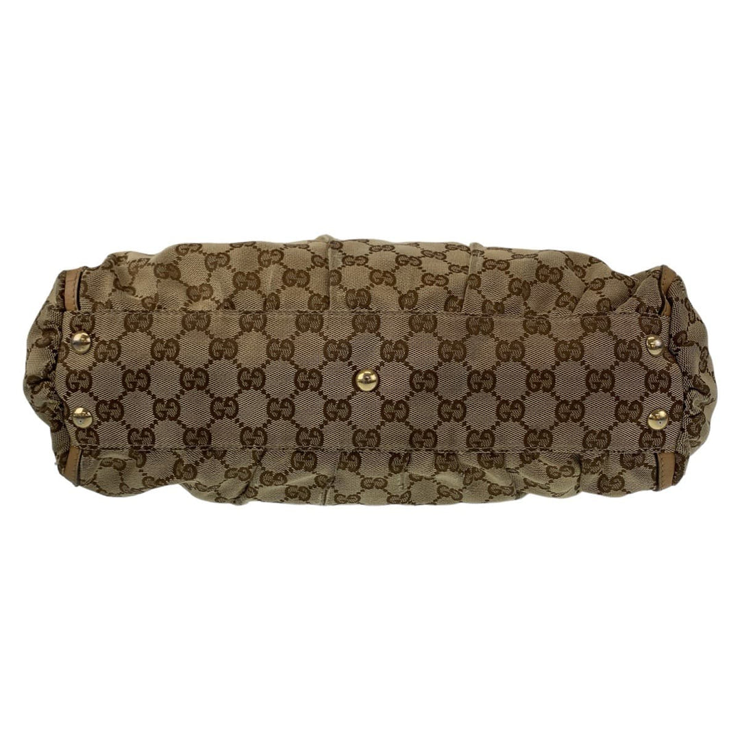 GUCCI Tote Bag 189831 GG canvas, leather Beige Brown Gold Metal Tote Bag Shoulder Bag Handbag Abbey Women Used Authentic