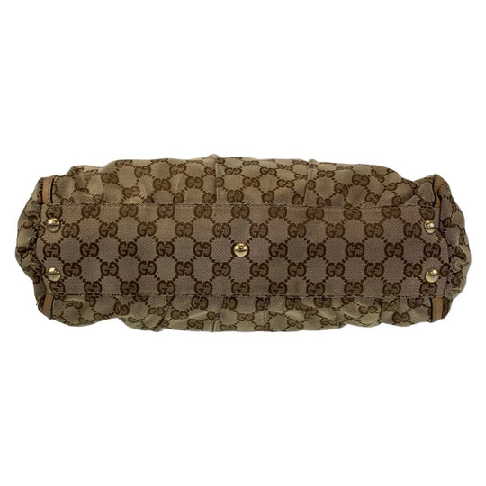 GUCCI Tote Bag 189831 GG canvas, leather Beige Brown Gold Metal Tote Bag Shoulder Bag Handbag Abbey Women Used Authentic