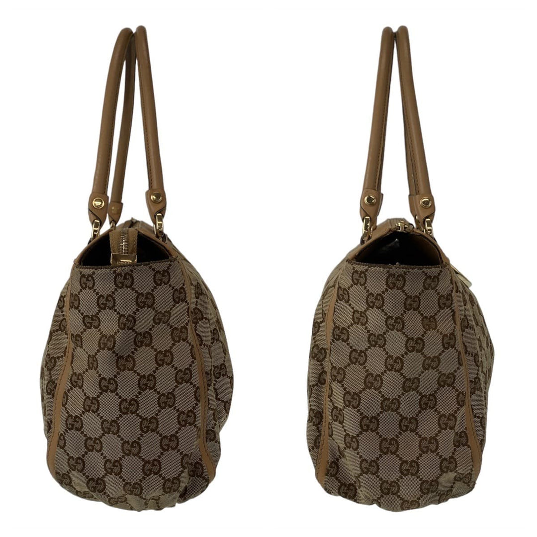 GUCCI Tote Bag 189831 GG canvas, leather Beige Brown Gold Metal Tote Bag Shoulder Bag Handbag Abbey Women Used Authentic