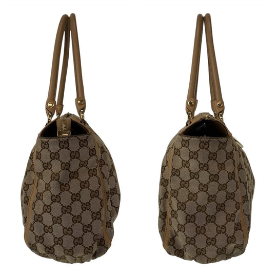 GUCCI Tote Bag 189831 GG canvas, leather Beige Brown Gold Metal Tote Bag Shoulder Bag Handbag Abbey Women Used Authentic