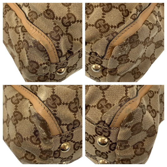 GUCCI Tote Bag 189831 GG canvas, leather Beige Brown Gold Metal Tote Bag Shoulder Bag Handbag Abbey Women Used Authentic