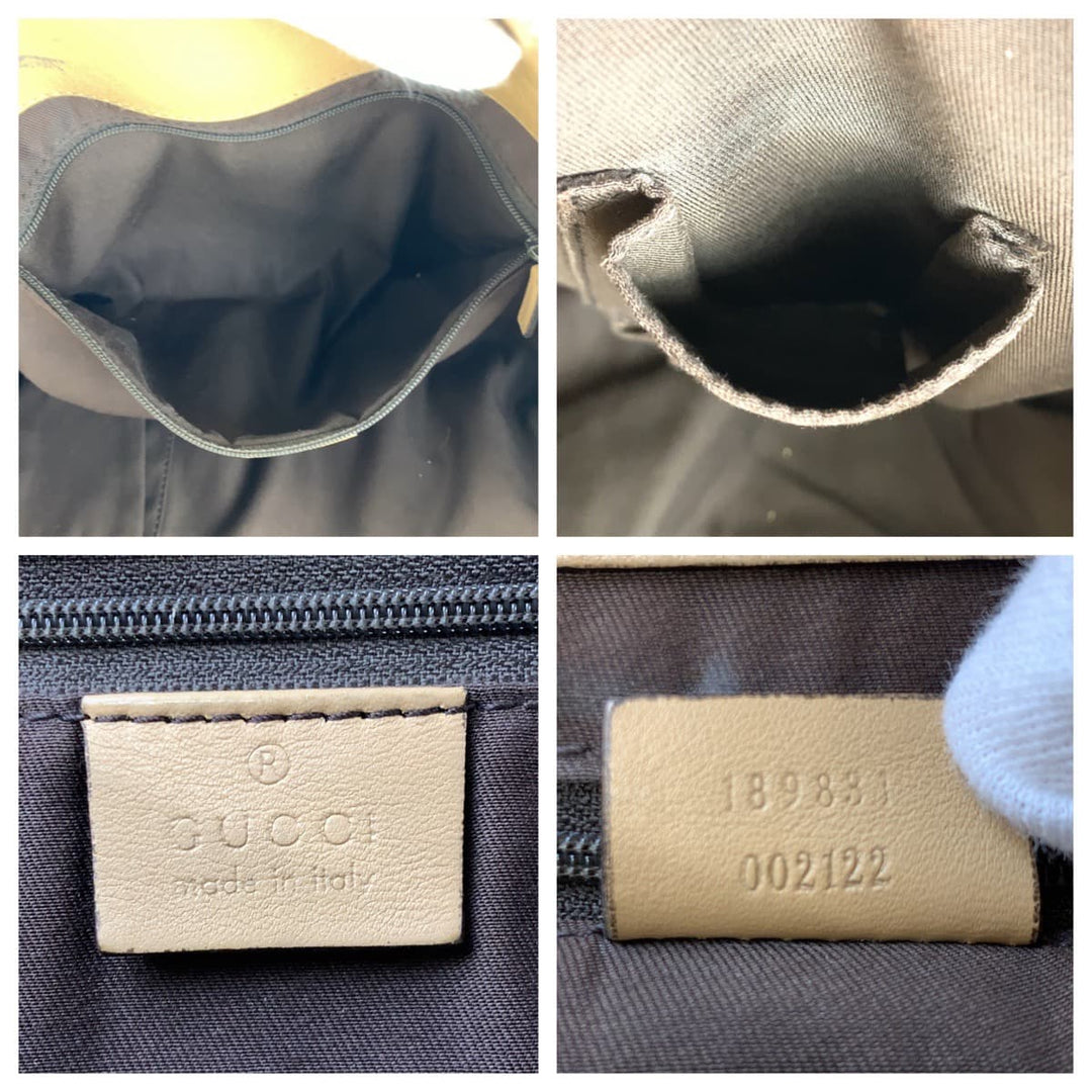 GUCCI Tote Bag 189831 GG canvas, leather Beige Brown Gold Metal Tote Bag Shoulder Bag Handbag Abbey Women Used Authentic
