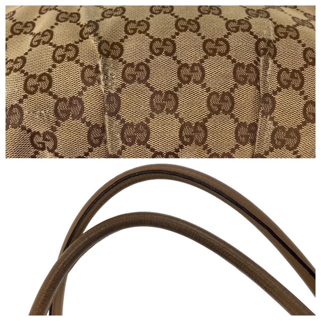 GUCCI Tote Bag 189831 GG canvas, leather Beige Brown Gold Metal Tote Bag Shoulder Bag Handbag Abbey Women Used Authentic